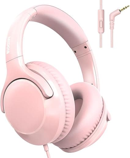 MIDOLA Wired Headphones Over-Ear Hi-Fi Sound with Microphone Adjustable Foldable, 1.5M Cord & 3.5mm Jack, Lightweight Headset for Kids Adults PC iPad Laptop Pink