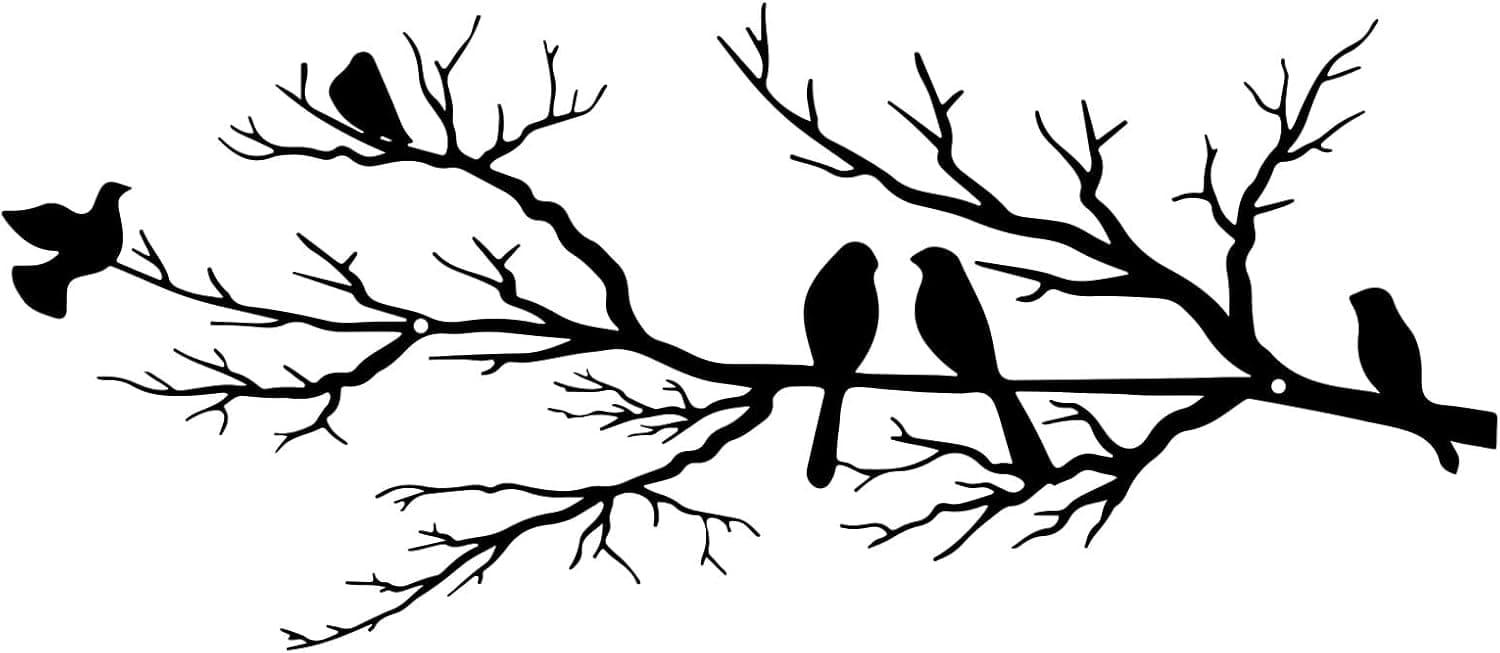 Metal Birds on Branch Wall Art – Black Silhouette Sculpture, Large