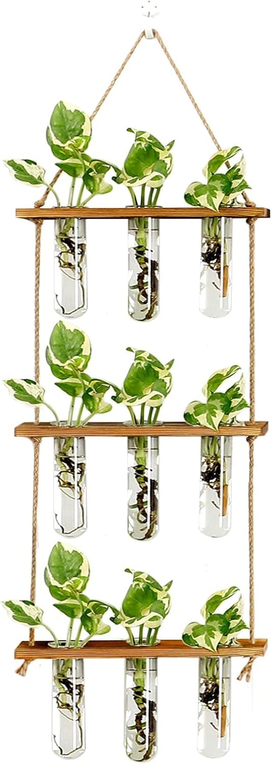 Wall Hanging Propagation Station – 9 Glass Tube Vases, Wooden Stand