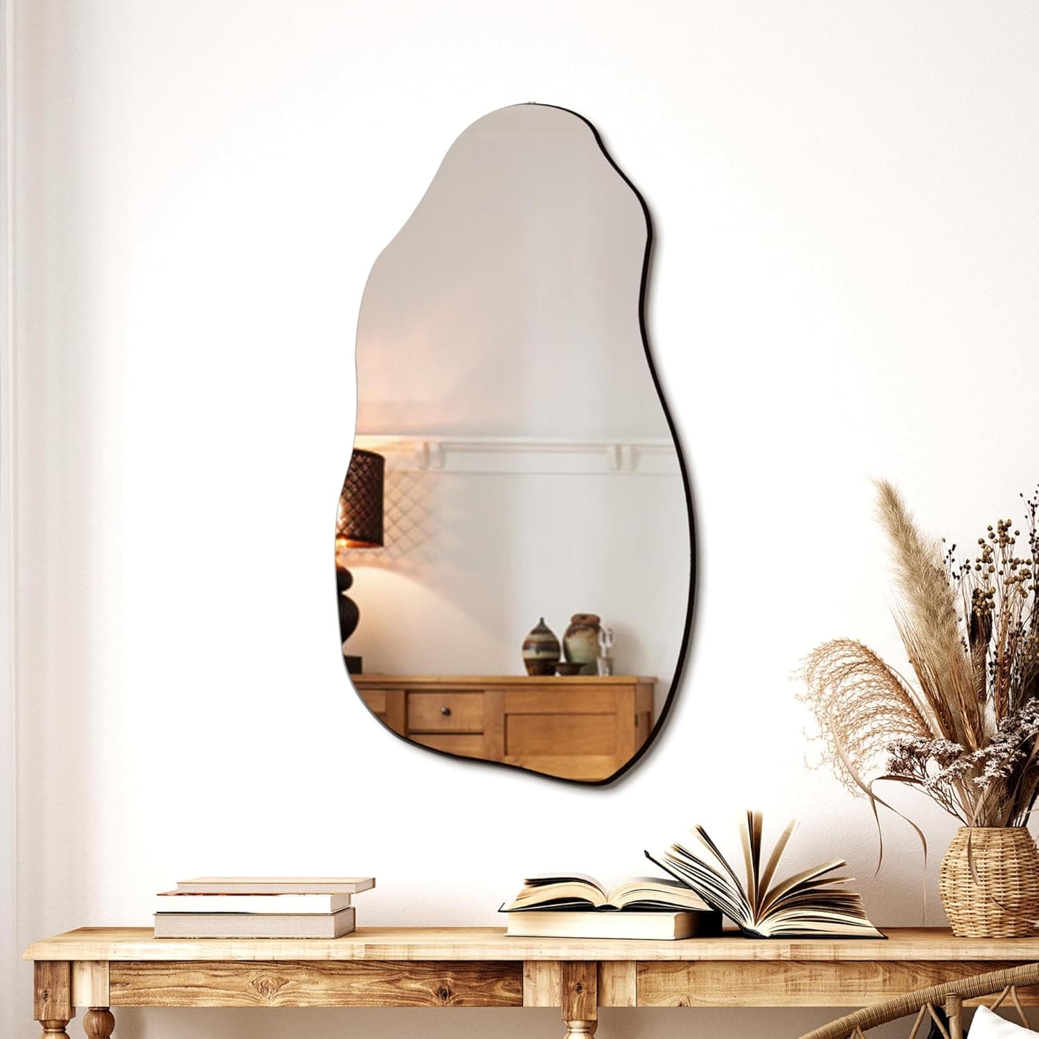 TRAHOME 32"x18" Irregular Asymmetrical Wall Mirror — Modern Decorative Hanging Mirror