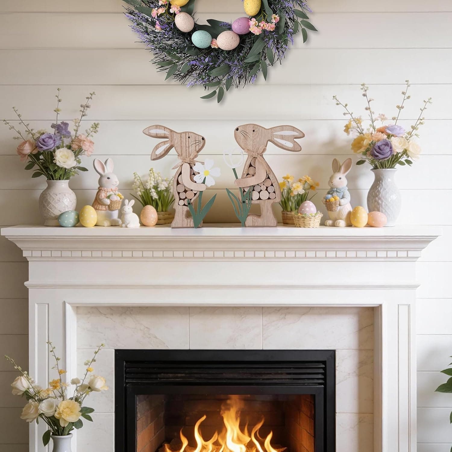 Rustic Wooden Easter Bunny Tiered Tray Decor