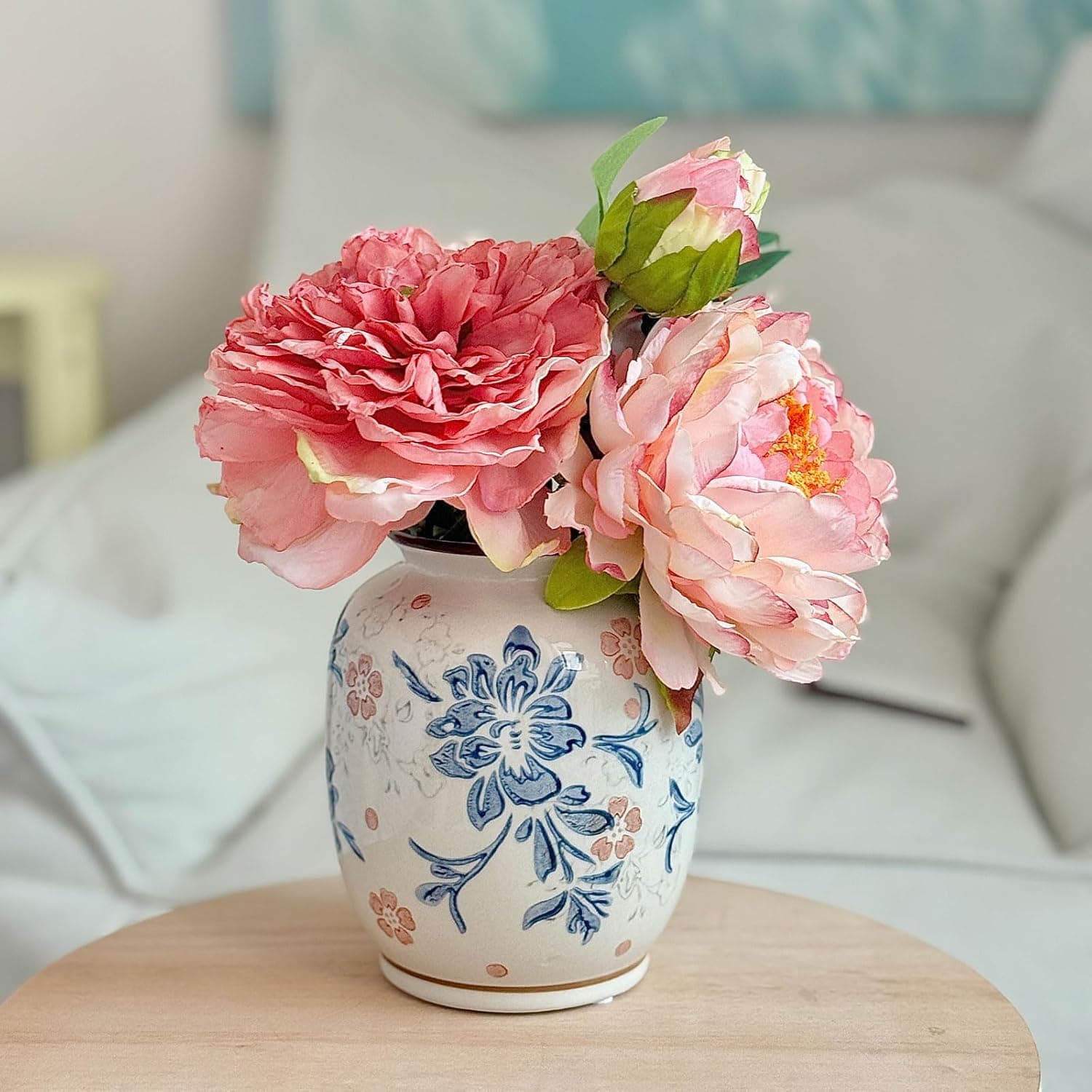 Vintage Blue  White Porcelain Flower Vase – Chinoiserie Centerpiece Decor