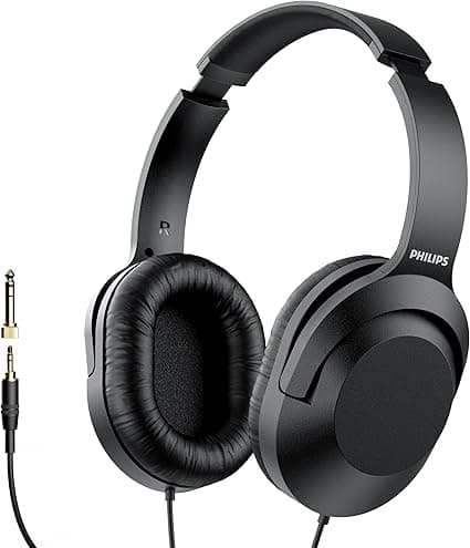 Philips Over Ear Wired Stereo Headphones for Podcasts, Studio Monitoring and Recording Headset for Computer, Keyboard and Guitar with 6.3 mm (1/4") Add On Adapter