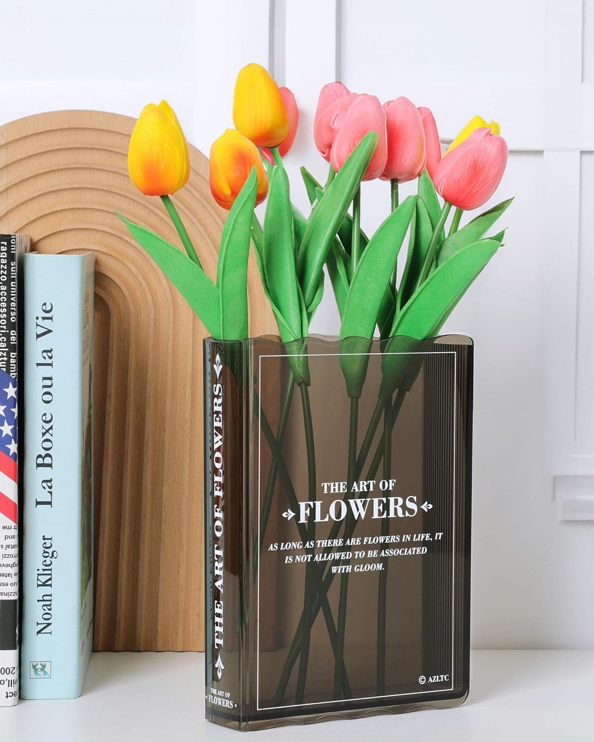 Book-Shaped Black Flower Vase — Unique Bookshelf & Home Office Decor