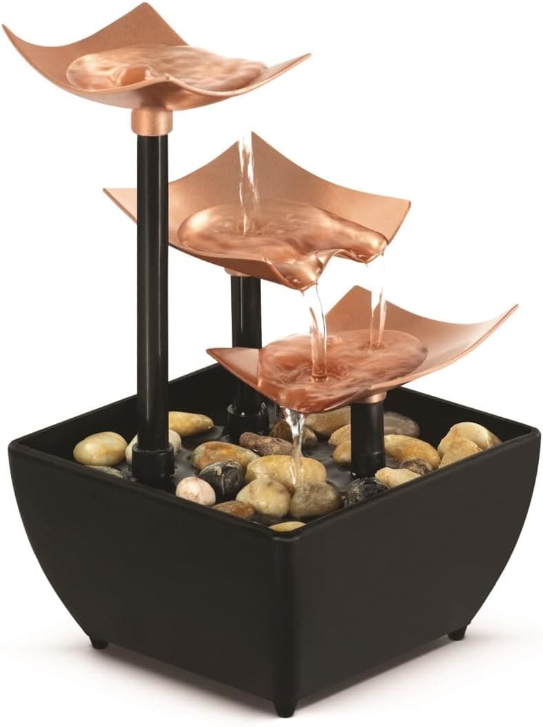 HoMedics 3-Tier Tabletop Water Fountain — Indoor Zen Waterfall with River Rocks | Battery Powered