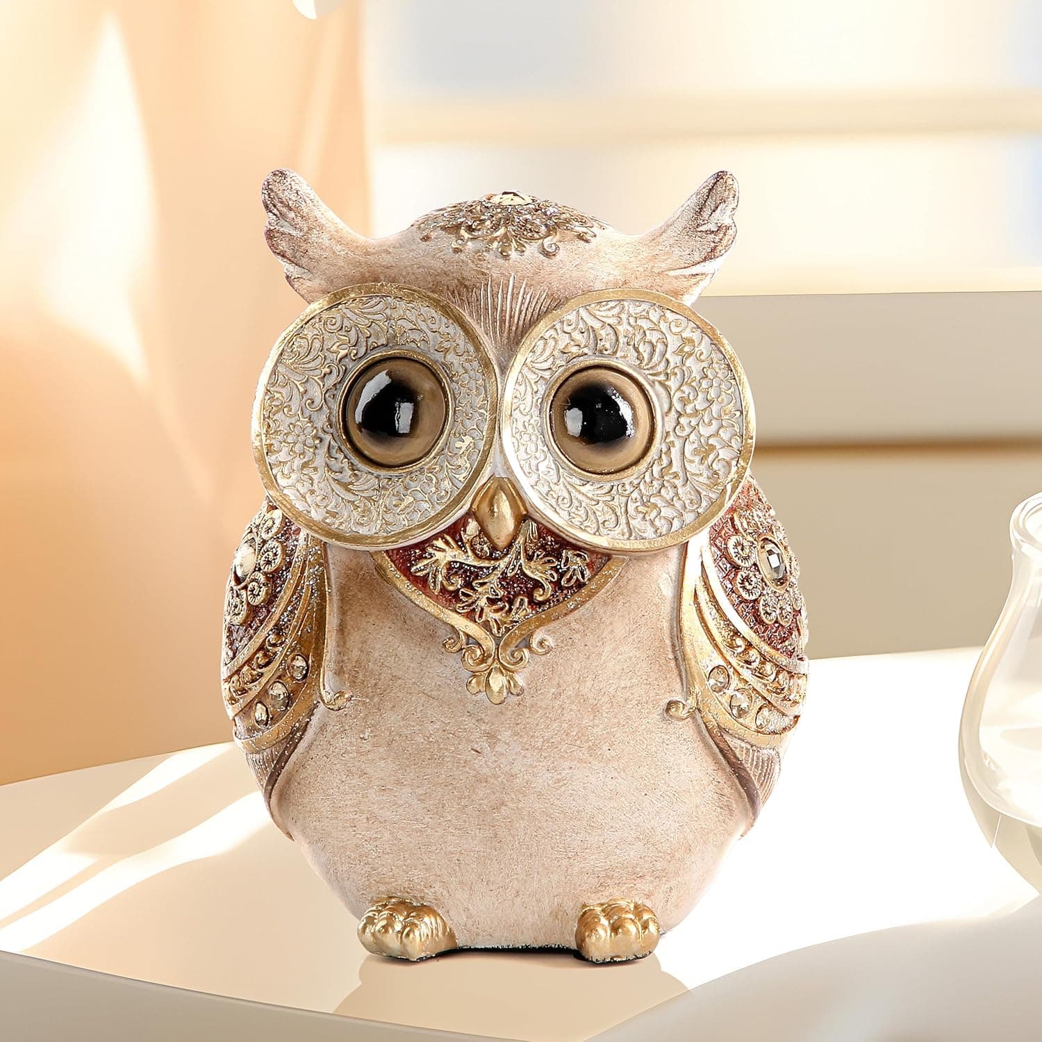 Smadeer Big Eye Owl Statue — Cute Figurine for Shelf, Bookshelf & Office Decor